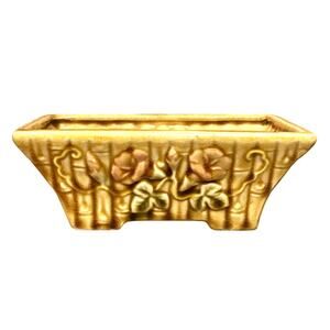 Vintage Mid Century Floral Bamboo Ceramic Planter 6.125" Long